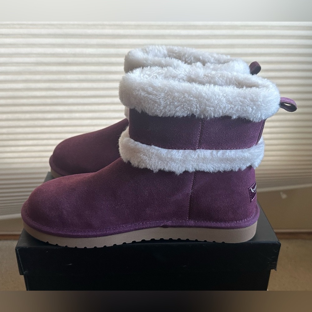 Women's Plush-Lined Suede Ankle Boot in Plum - Picture 6 of 10